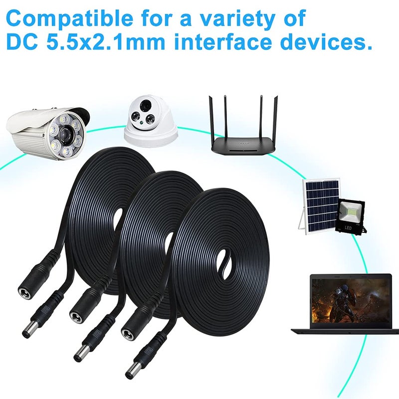 SIOCEN 3-Pack 20ft DC Extension Cord 5.5mm x 2.1mm Male to Female Power Cable,12v DC Supply Adapter Plug Cable for CCTV Security Surveillance Indoor IP Camera - Image 4